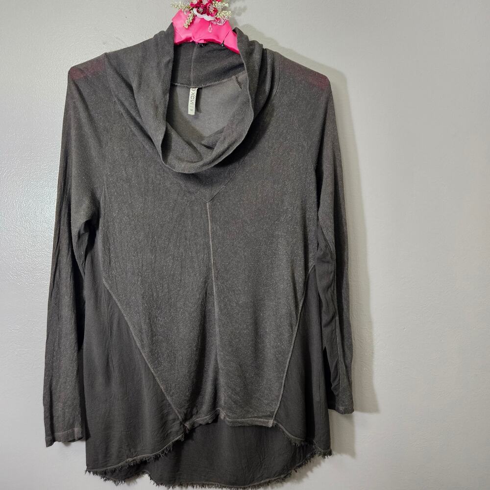 XCVI Womens M Olive Cowl Neck Tunic Lagenlook Minimalist BohoChic Earthy Goblin
